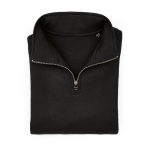 Sweat-shirt unisexe en coton bio avec fermeture 1/4 340g/m² Malibu couleur noir deuxième vue frontale