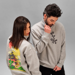 Sweat-shirt unisexe en coton bio avec fermeture 1/4 340g/m² Malibu couleur gris chiné