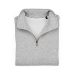 Sweat-shirt unisexe en coton bio avec fermeture 1/4 340g/m² Malibu couleur gris chiné deuxième vue frontale