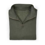 Sweat-shirt unisexe en coton bio avec fermeture 1/4 340g/m² Malibu couleur vert militaire deuxième vue frontale