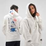 Sweat à capuche unisexe en coton biologique 340g/m² Tulum couleur blanc vue d'ambiance