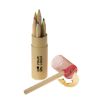 Set de crayons en bois FSC dans un tube en carton avec taille-crayon couleur rouge avec zone d'impression