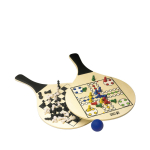 Raquettes de plage en bois FSC avec jeux de plateau et balle couleur noir avec zone d'impression