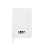 Carnet A5 en PU recyclé avec fermeture élastique et pages blanches couleur blanc avec zone d'impression
