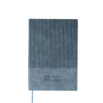 Carnet A5 en PU recyclé avec couverture en velours, pages lignées couleur bleu ciel avec zone d'impression