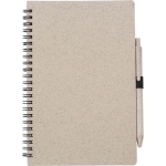 Carnet A5 en paille de blé et plastique avec stylo, pages lignées couleur marron première vue