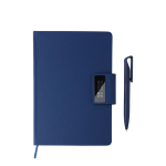 Set carnet A5 en cuir synthétique avec stylo et feuilles lignées couleur bleu avec zone d'impression