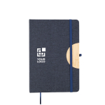 Carnet A5 en RPET et bambou avec support téléphone, pages lignées couleur bleu avec zone d'impression