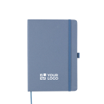 Carnet A5 à couverture en carton recyclé, pages lignées couleur bleu avec zone d'impression
