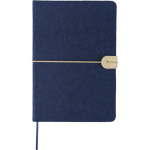 Carnet A5 en feutre recyclé, fermeture en similicuir et pages lignées couleur bleu première vue