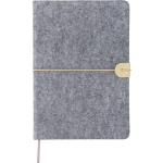 Carnet A5 en feutre recyclé, fermeture en similicuir et pages lignées couleur gris première vue