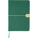 Carnet A5 en feutre recyclé, fermeture en similicuir et pages lignées couleur vert première vue