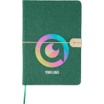 Carnet A5 en feutre recyclé, fermeture en similicuir et pages lignées première vue