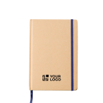 Carnet A5 en carton recyclé avec fermeture élastique, pages lignées couleur bleu avec zone d'impression