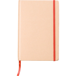 Carnet A5 en carton recyclé avec fermeture élastique, pages lignées couleur rouge première vue