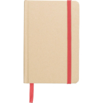 Carnet A6 en carton recyclé avec marque-page et pages lignées couleur rouge première vue
