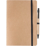 Carnet A5 en carton recyclé avec stylo et pages blanches couleur noir première vue