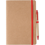Carnet A5 en carton recyclé avec stylo et pages blanches couleur rouge première vue