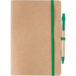Carnet A5 en carton recyclé avec stylo et pages blanches couleur vert première vue