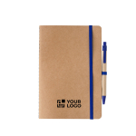 Carnet A5 en carton recyclé avec stylo et pages blanches couleur bleu ultramarine avec zone d'impression