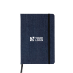 Carnet A5 en toile denim au style décontracté, avec pages lignées couleur bleu avec zone d'impression