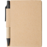 Bloc-notes en carton avec stylo à encre noire et feuilles lignées couleur noir première vue