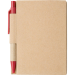 Bloc-notes en carton avec stylo à encre noire et feuilles lignées première vue