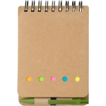 Bloc-notes en carton avec spirale, stylo et feuilles lignées première vue
