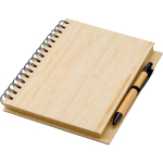 Carnet en bambou avec stylo à encre bleue, format A5, pages lignées première vue
