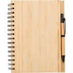 Carnet en bambou avec stylo à encre bleue, format A5, pages lignées troisième vue