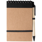 Bloc-notes en carton recyclé avec stylo et fermeture élastique couleur noir première vue