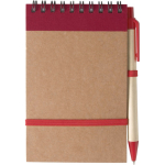 Bloc-notes en carton recyclé avec stylo et fermeture élastique couleur rouge première vue