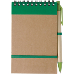 Bloc-notes en carton recyclé avec stylo et fermeture élastique couleur vert première vue