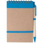 Bloc-notes en carton recyclé avec stylo et fermeture élastique couleur bleu ciel première vue