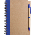 Bloc-notes A5 en carton recyclé avec stylo, pages lignées couleur bleu première vue
