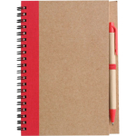 Bloc-notes A5 en carton recyclé avec stylo, pages lignées couleur rouge première vue