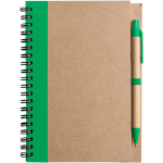 Bloc-notes A5 en carton recyclé avec stylo, pages lignées couleur vert première vue