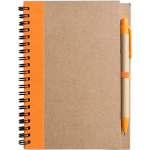 Bloc-notes A5 en carton recyclé avec stylo, pages lignées couleur orange première vue