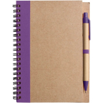 Bloc-notes A5 en carton recyclé avec stylo, pages lignées couleur violet première vue