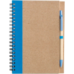 Bloc-notes A5 en carton recyclé avec stylo, pages lignées couleur bleu ciel première vue