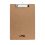 Porte-bloc A4 en bois recyclé avec clip métallique robuste couleur marron avec zone d'impression