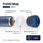 Gobelet isotherme en inox avec mécanisme anti-goutte Dopper 400 ml couleur bleu marine troisième vue