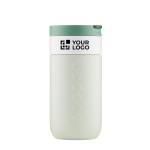 Mug isotherme de voyage en inox, couvercle rabattable Dopper 300 ml couleur vert forêt avec zone d'impression