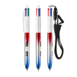 Stylo bille 4 couleurs en plastique avec effet métal Flags BIC® couleur bleu
