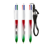 Stylo bille 4 couleurs en plastique avec effet métal Flags BIC® couleur vert