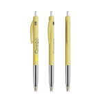 Stylo en plastique rétractable et ergonomique à encre bleue BIC® couleur jaune pastel