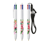Stylo en plastique avec lanière à accrocher et 4 couleurs d’encre BIC® couleur blanc