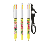 Stylo bille en plastique avec cordon et encre 4 couleurs Sun BIC® couleur jaune