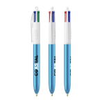 Stylo bille en plastique finition métallique, encre 4 couleurs BIC® couleur cyan