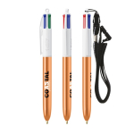 Stylo à bille avec finition métallisée, 4 couleurs d’encre Shine BIC® couleur orange